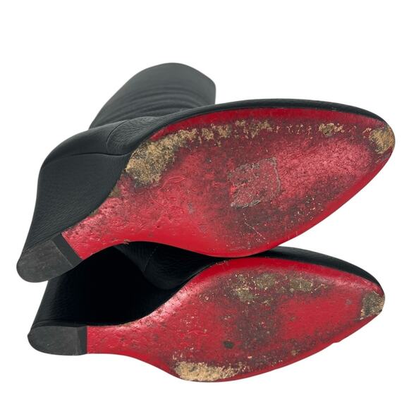 Christian Louboutin Civiliza 100 Black Leather Wedge Knee High Boots Size 37 - Picture 16 of 16